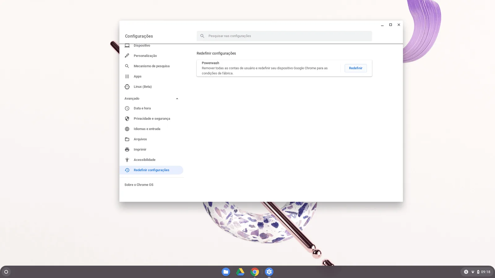 Tela de formatação do Chromebook - parte 2